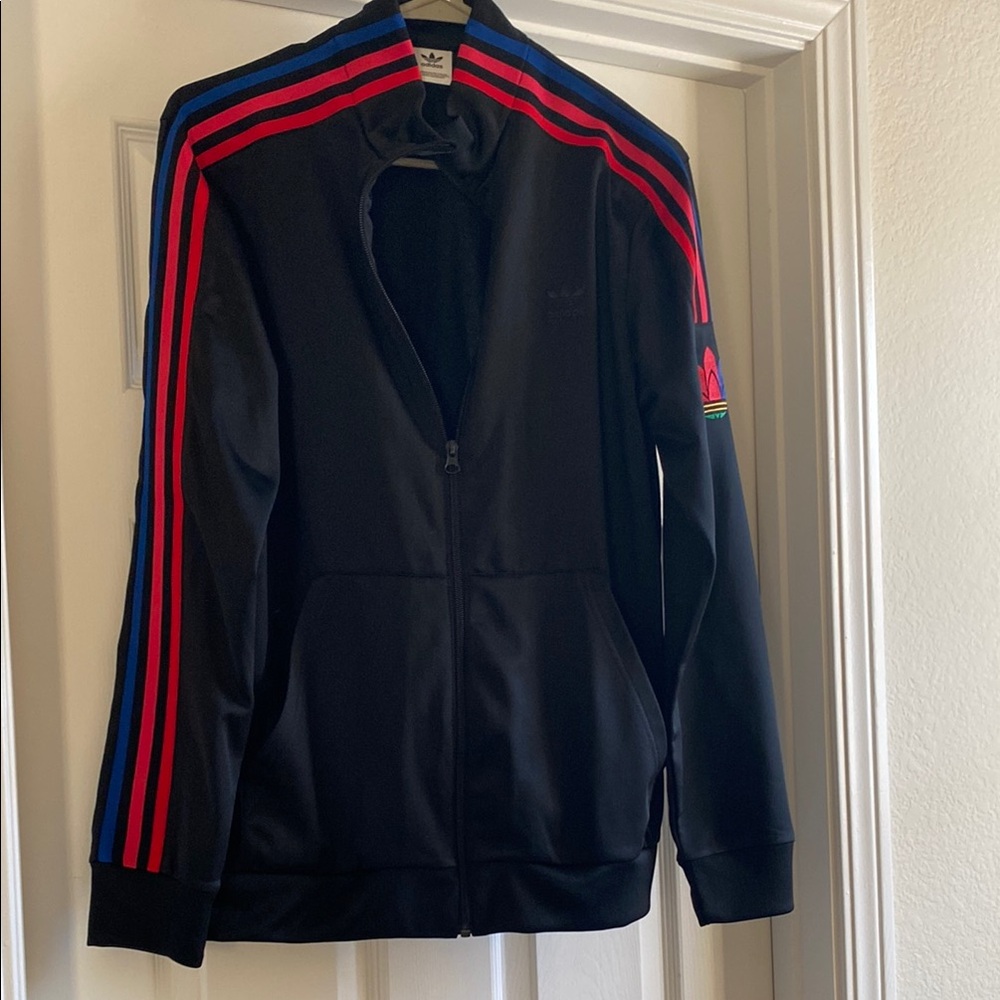 Adidas Black and Red Bomber Jacket Varsity Style